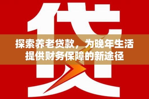 龙井探索养老贷款，为晚年生活提供财务保障的新途径